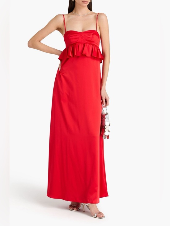 Kika Vargas Dresses & Skirts - Kika Vargas Tuckernuck Scarlet Ruffled Satin Maxi Dress Size Large NWT
